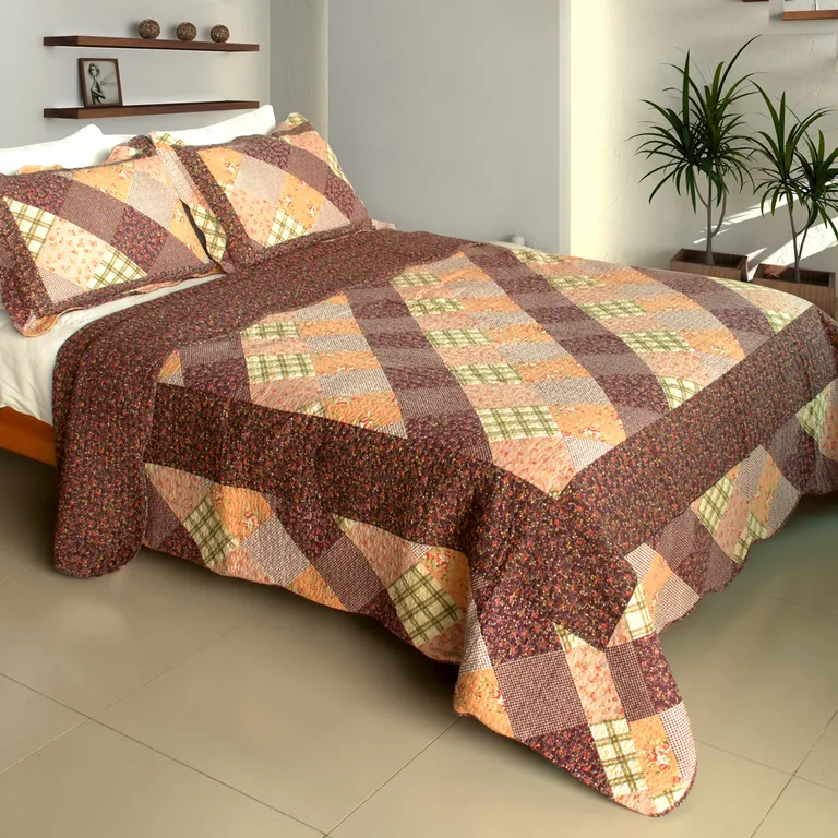 Artistic Chic - 100% Cotton 3PC Vermicelli-Quilted Patchwork Quilt Set (Full/Queen Size) Photo 1