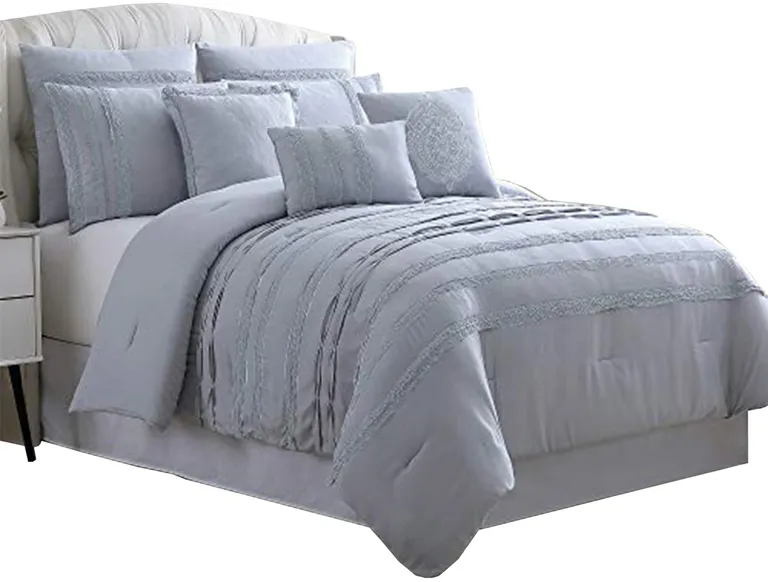 Assisi 8 Piece Queen Comforter Set with Reverse Pleats and Lace The Urban Port Photo 1
