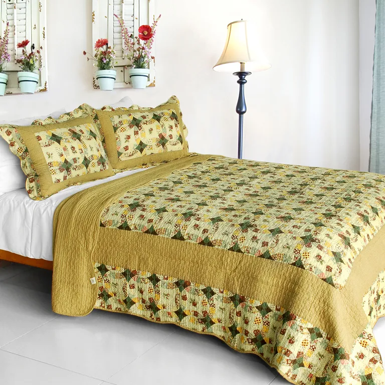 Autumn in Countryside - Cotton 3PC Vermicelli-Quilted Patchwork Quilt Set (Full/Queen Size) Photo 1