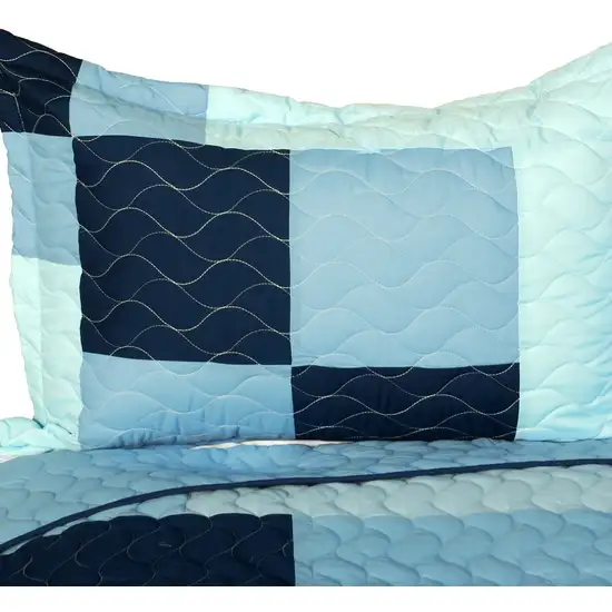 Azurite -  Vermicelli-Quilted Patchwork Plaid Quilt Set Full/Queen Photo 2