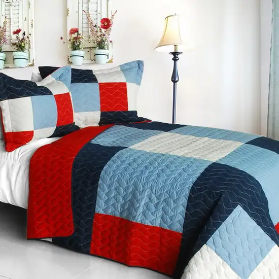Banneret -  3PC Vermicelli-Quilted Patchwork Quilt Set (Full/Queen Size) Photo 1