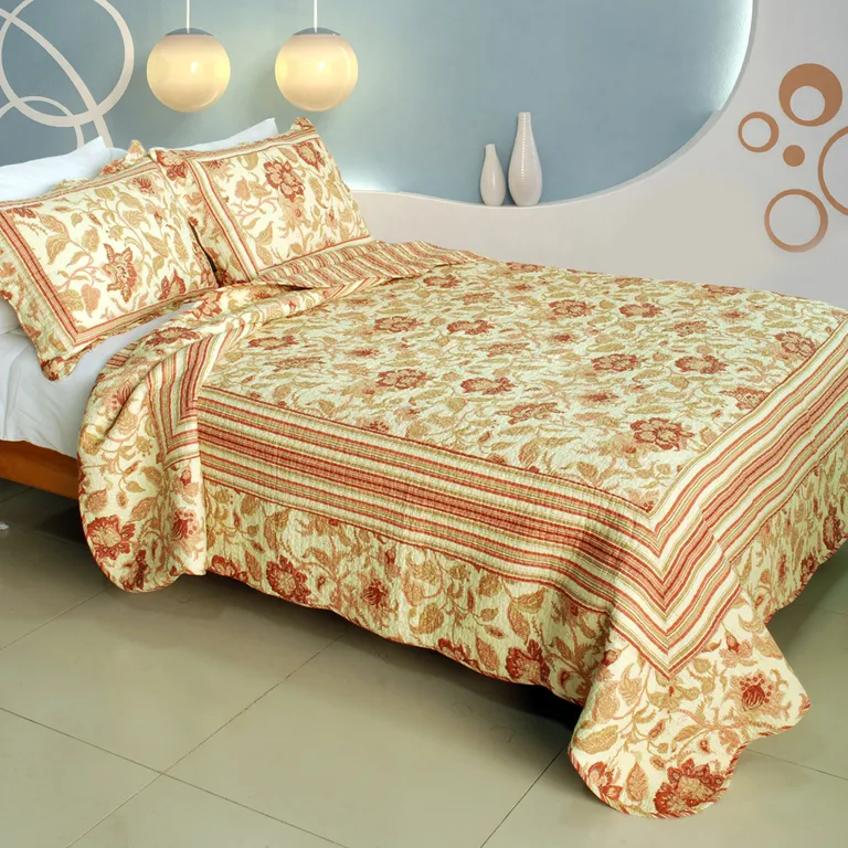 Beautiful Moment - 100% Cotton 3PC Vermicelli-Quilted Patchwork Quilt Set (Full/Queen Size) Photo 1