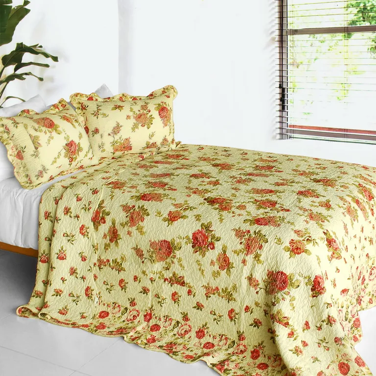 Beauty of Light - 3PC Cotton Contained Vermicelli-Quilted Patchwork Quilt Set (Full/Queen Size) Photo 1