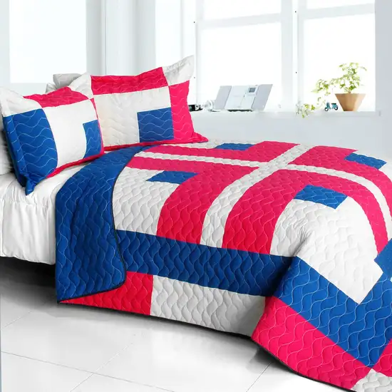 Beginning -  Vermicelli-Quilted Patchwork Geometric Quilt Set Full/Queen Photo 1