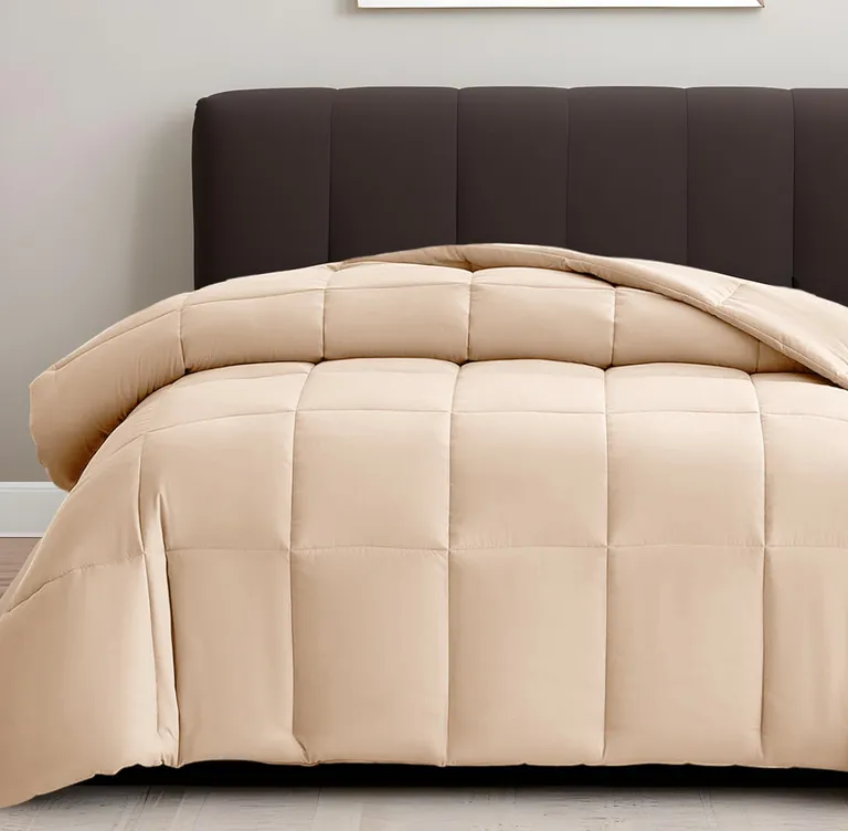 Beige  Box Stitch Microfiber Down Alternative Comforter Photo 1