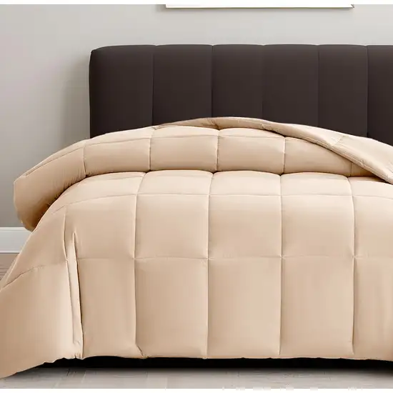 Beige  Box Stitch Microfiber Down Alternative Comforter Photo 1