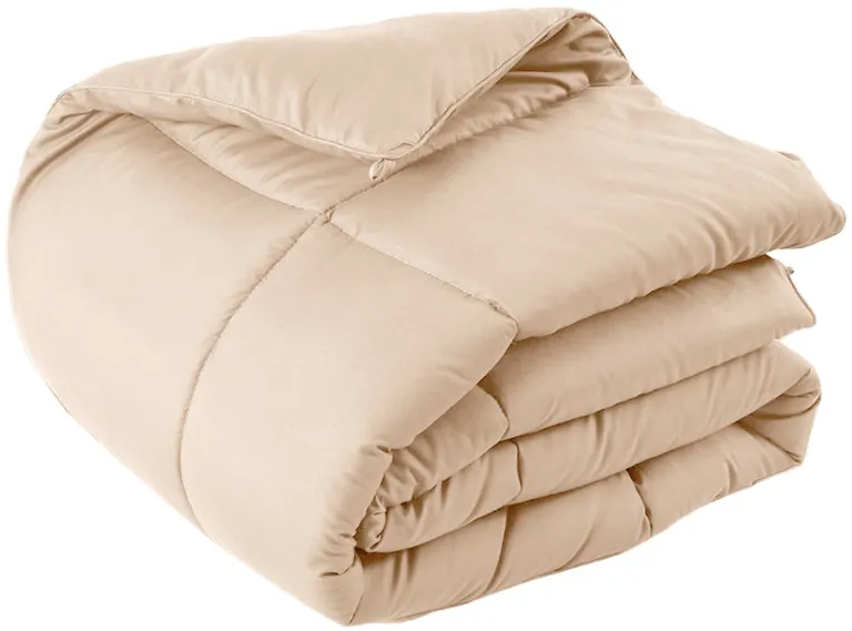 Beige  Box Stitch Microfiber Down Alternative Comforter Photo 2