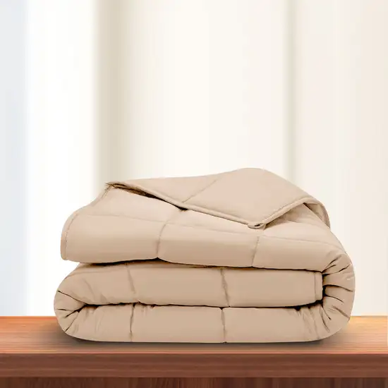 Beige  Box Stitch Microfiber Down Alternative Comforter Photo 6