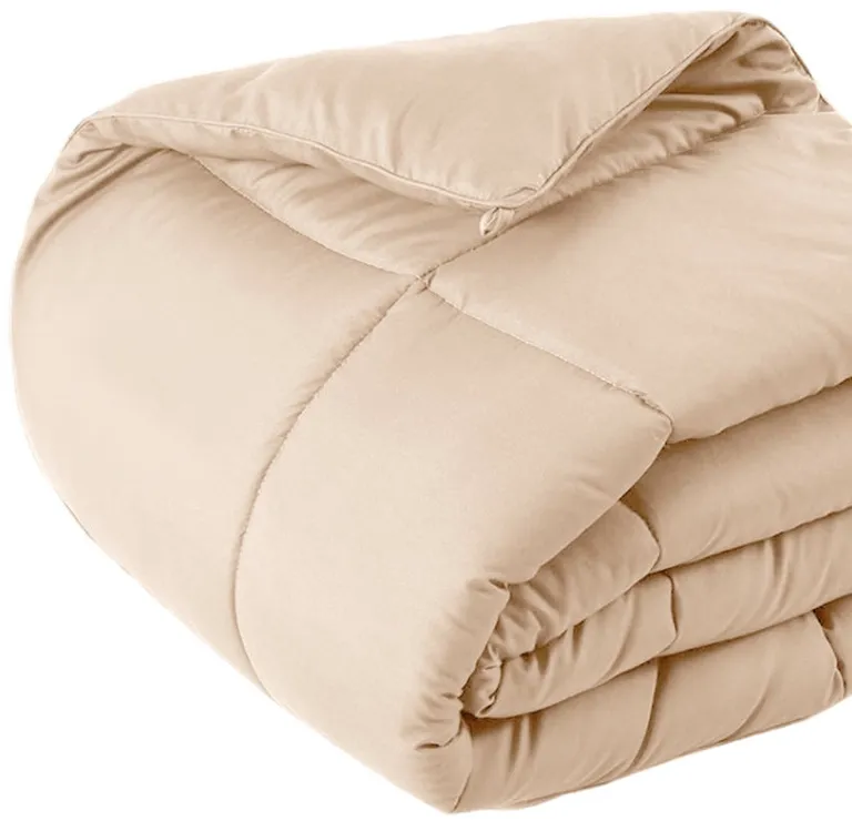 Beige  Box Stitch Microfiber Down Alternative Comforter Photo 4