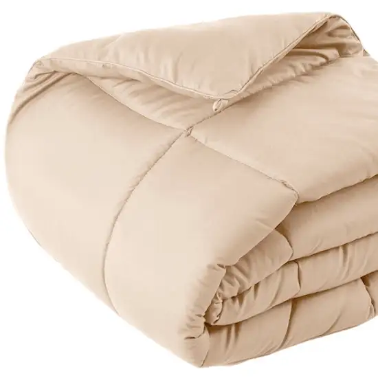 Beige  Box Stitch Microfiber Down Alternative Comforter Photo 4