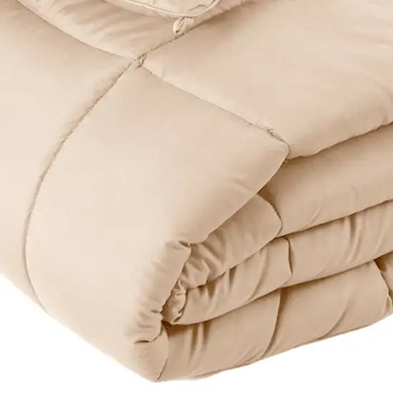 Beige  Box Stitch Microfiber Down Alternative Comforter Photo 3