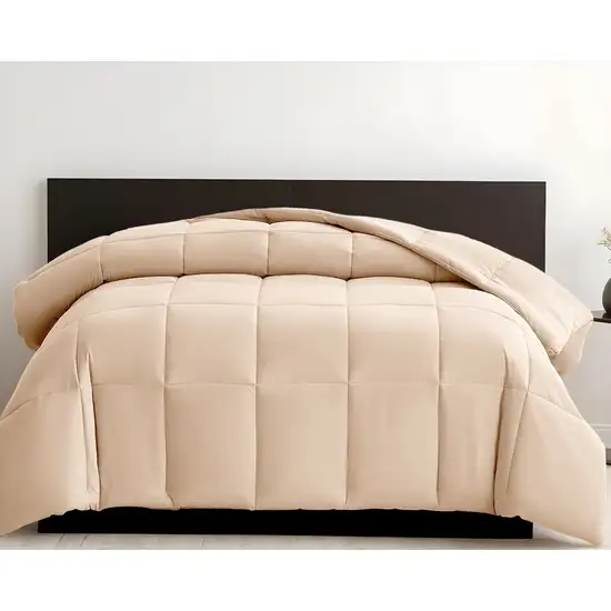 Beige  Box Stitch Microfiber Down Alternative Comforter Photo 1