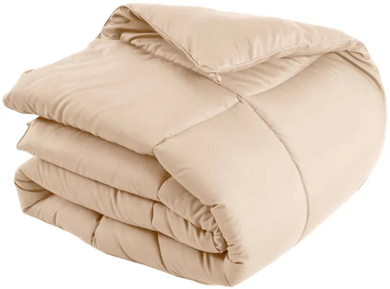 Beige  Box Stitch Microfiber Down Alternative Comforter Photo 4