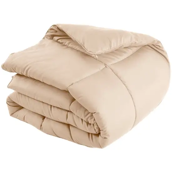 Beige  Box Stitch Microfiber Down Alternative Comforter Photo 4