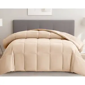 Photo of Beige  Box Stitch Microfiber Down Alternative Comforter