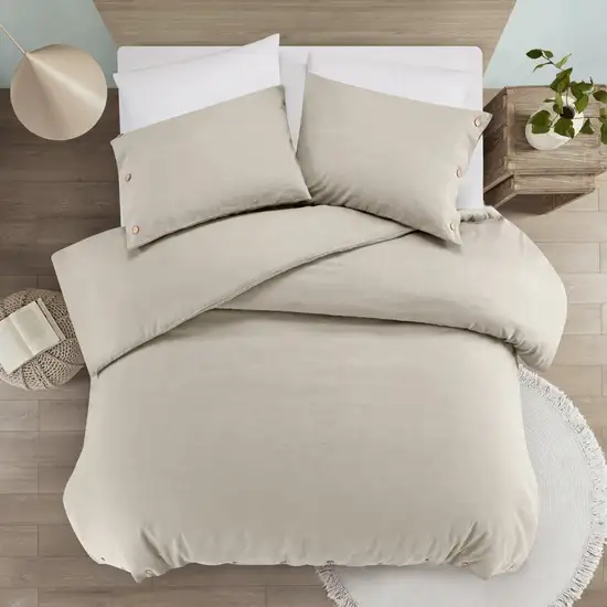 Beige King 100% Cotton 140 Thread Count Washable Duvet Cover Set Photo 7