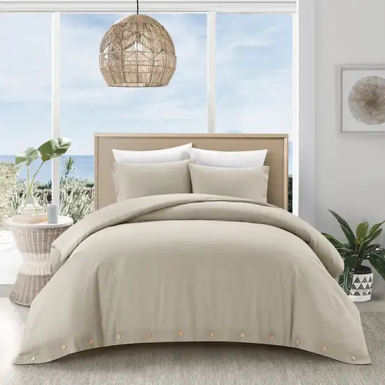 Beige King 100% Cotton 140 Thread Count Washable Duvet Cover Set Photo 6