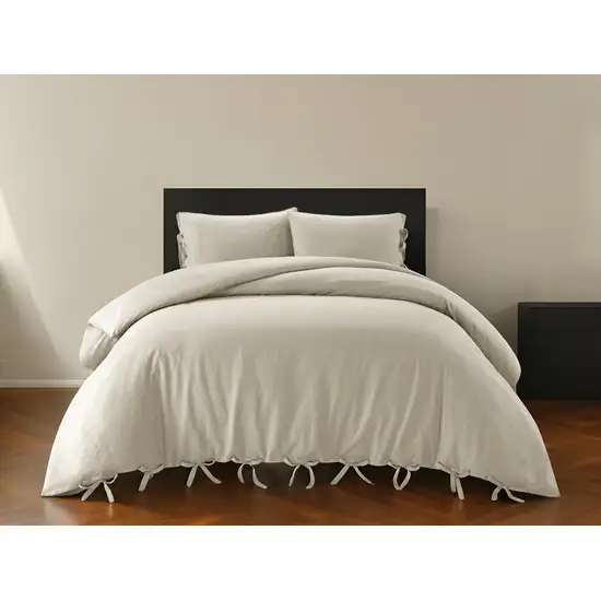 Beige King Linen 220 Thread Count Washable Duvet Cover Set Photo 1