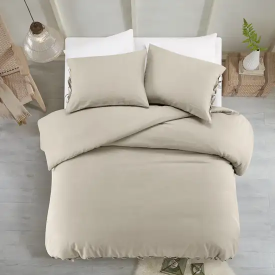 Beige King Linen 220 Thread Count Washable Duvet Cover Set Photo 7