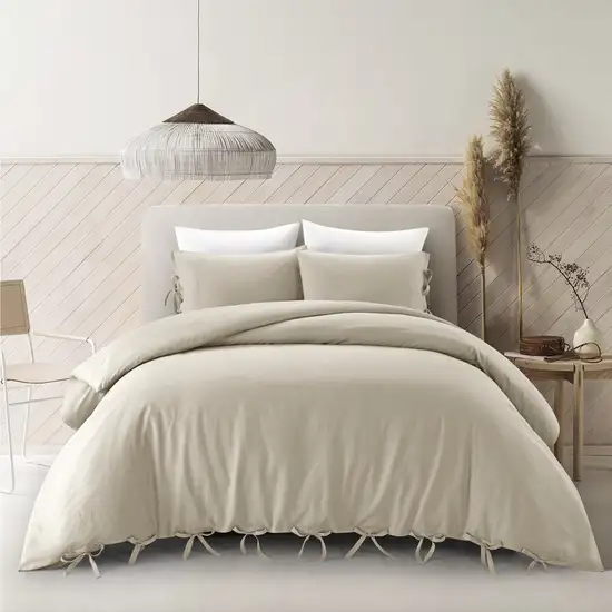 Beige King Linen 220 Thread Count Washable Duvet Cover Set Photo 6