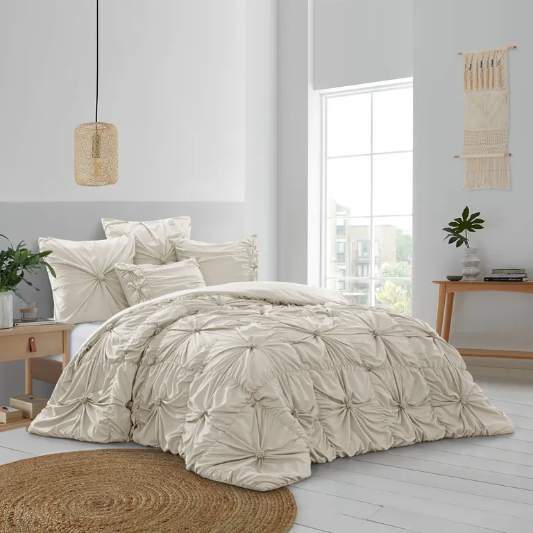 Beige King PolYester 180 Thread Count Washable Down Comforter Set Photo 4