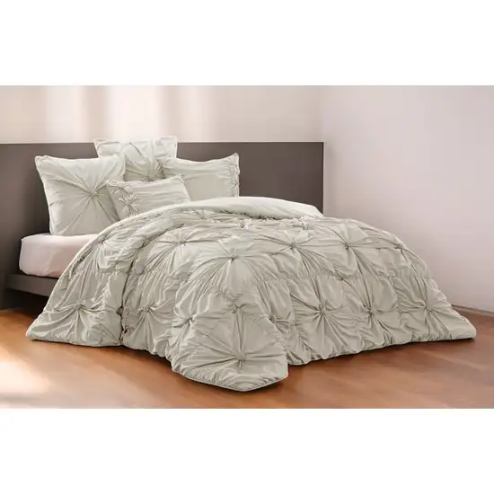 Beige King Polyester 180 Thread Count Washable Down Comforter Set Photo 2