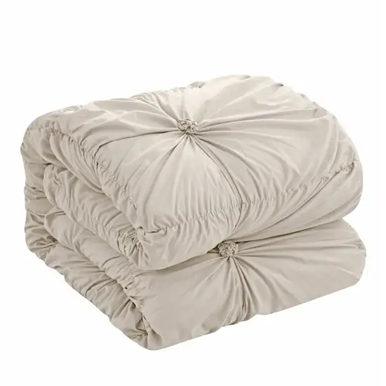 Beige King PolYester 180 Thread Count Washable Down Comforter Set Photo 2