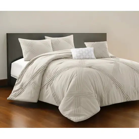 Beige King Polyester 140 Thread Count Washable Down Comforter Set Photo 1