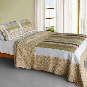 Photo of Beige Paisley - Cotton 3PC Vermicelli-Quilted Patchwork Quilt Set (Full/Queen Size)