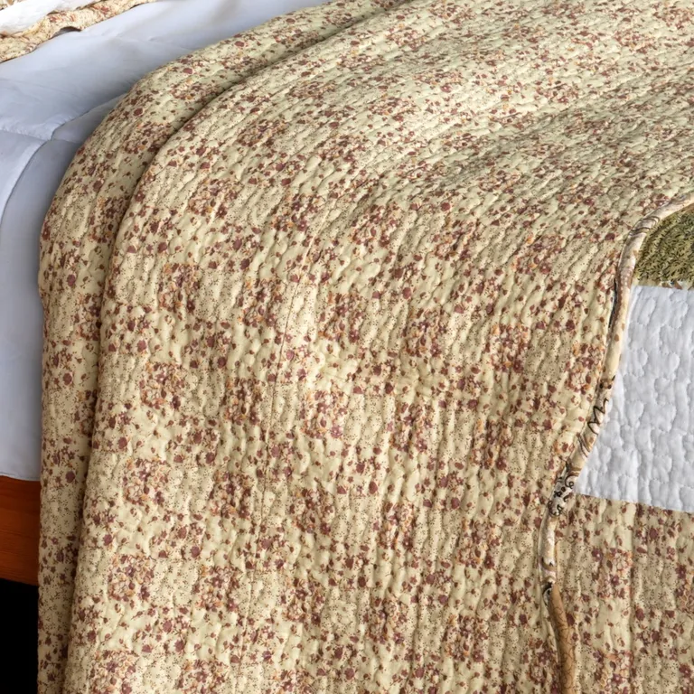 Beige Paisley - Cotton 3PC Vermicelli-Quilted Patchwork Quilt Set (Full/Queen Size) Photo 3