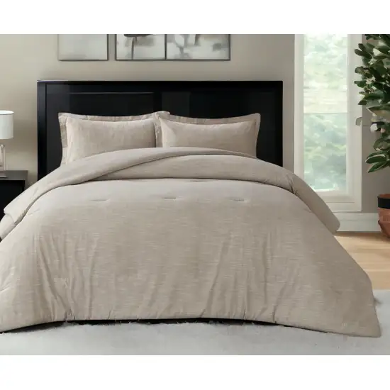 Beige Queen 100% Cotton 140 Thread Count Washable Down Comforter Set Photo 1