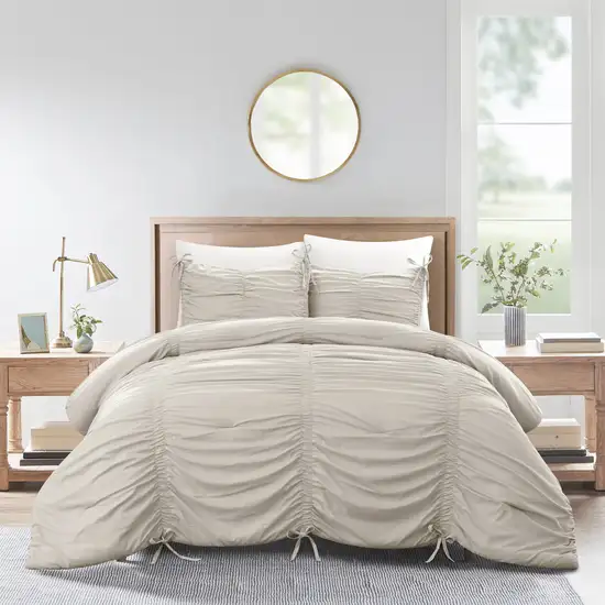 Beige Queen Polyester 180 Thread Count Washable Down Comforter Set Photo 6