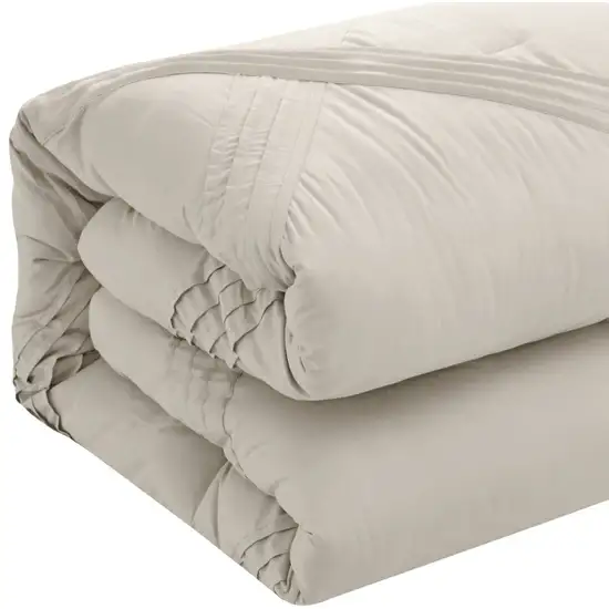 Beige Queen Polyester 180 Thread Count Washable Down Comforter Set Photo 6