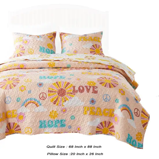 Berlin 2 Piece Microfiber Rainbows and Clouds Print Twin Quilt Set Photo 5