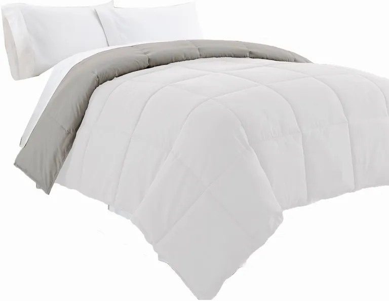 Beth Reversible Microfiber Queen Comforter, Squared Stitching Photo 1