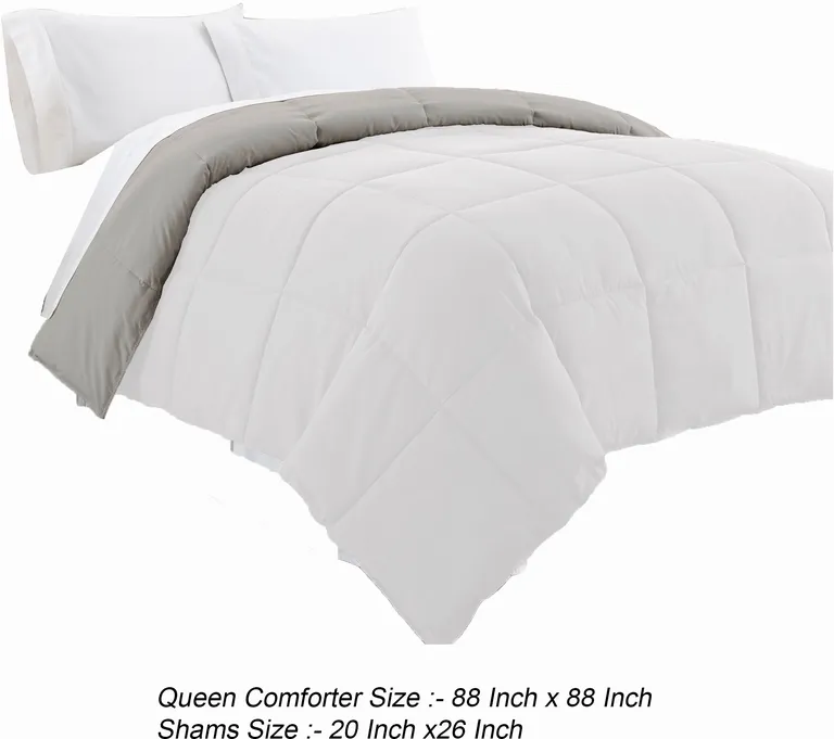 Beth Reversible Microfiber Queen Comforter, Squared Stitching Photo 5