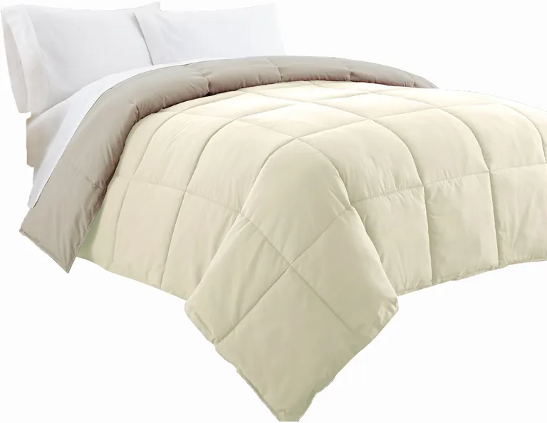 Beth Reversible Microfiber Queen Comforter, Squared Stitching Photo 1
