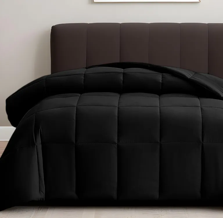 Black  Box Stitch Microfiber Down Alternative Comforter Photo 1