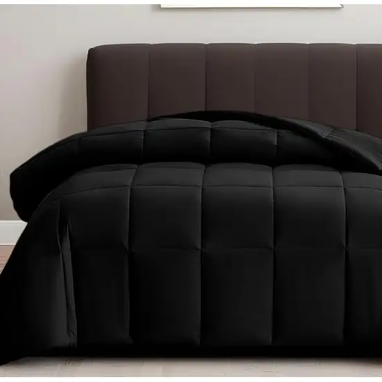 Black  Box Stitch Microfiber Down Alternative Comforter Photo 1