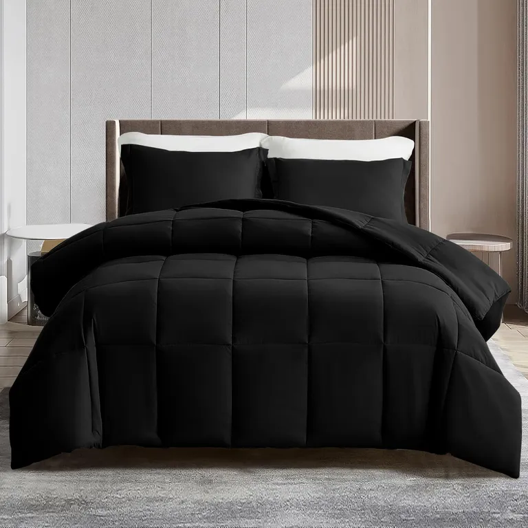 Black  Box Stitch Microfiber Down Alternative Comforter Photo 5