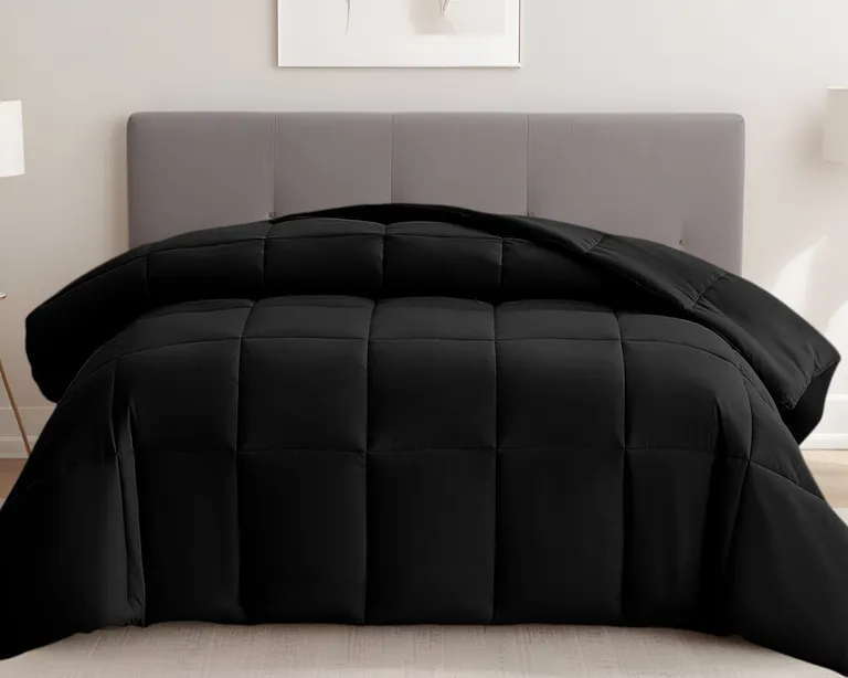 Black  Box Stitch Microfiber Down Alternative Comforter Photo 1