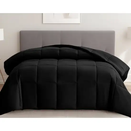 Black  Box Stitch Microfiber Down Alternative Comforter Photo 1