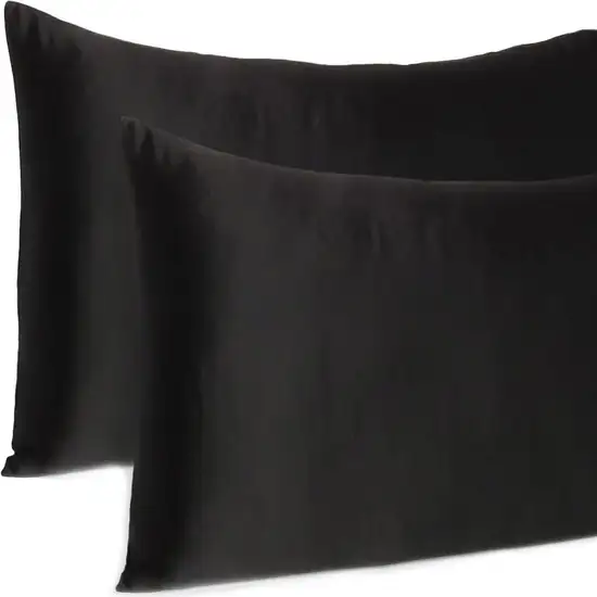 Black Dreamy Set Of 2 Silky Satin Queen Pillowcases Photo 7