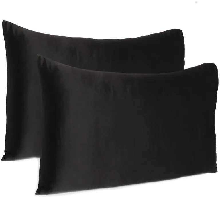 Black Dreamy Set Of 2 Silky Satin Queen Pillowcases Photo 4