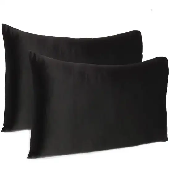 Black Dreamy Set Of 2 Silky Satin Queen Pillowcases Photo 4