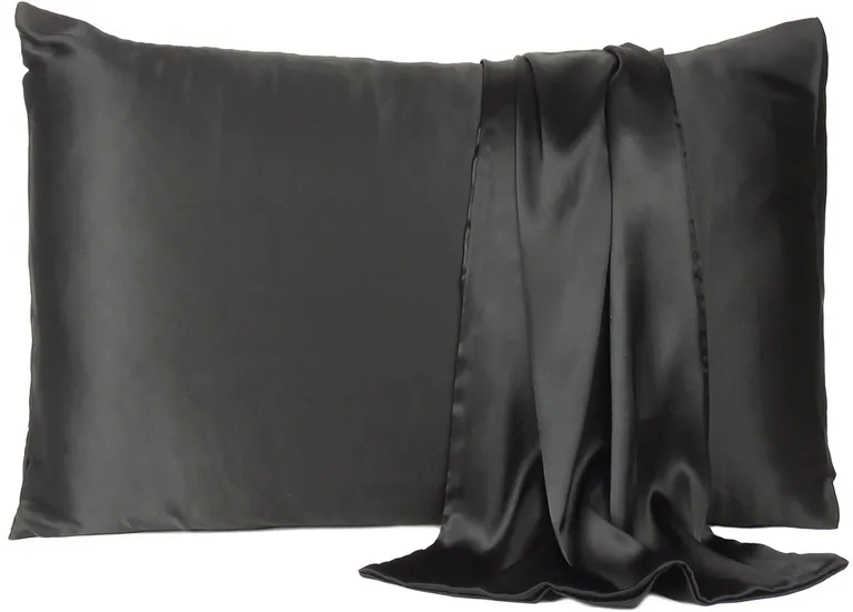 Black Dreamy Set Of 2 Silky Satin Queen Pillowcases Photo 1