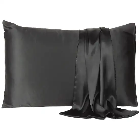 Black Dreamy Set Of 2 Silky Satin Queen Pillowcases Photo 1