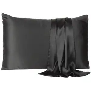 Photo of Black Dreamy Set Of 2 Silky Satin Queen Pillowcases