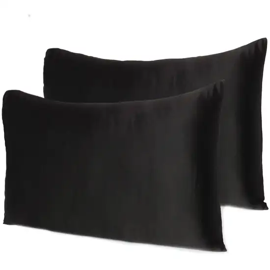 Black Dreamy Set Of 2 Silky Satin Standard Pillowcases Photo 7