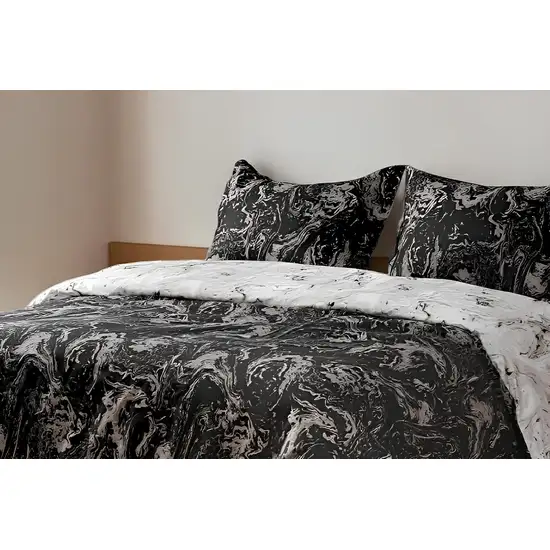 Black Gray and White  Microfiber 1400 Thread Count Washable Duvet Cover Set Photo 1